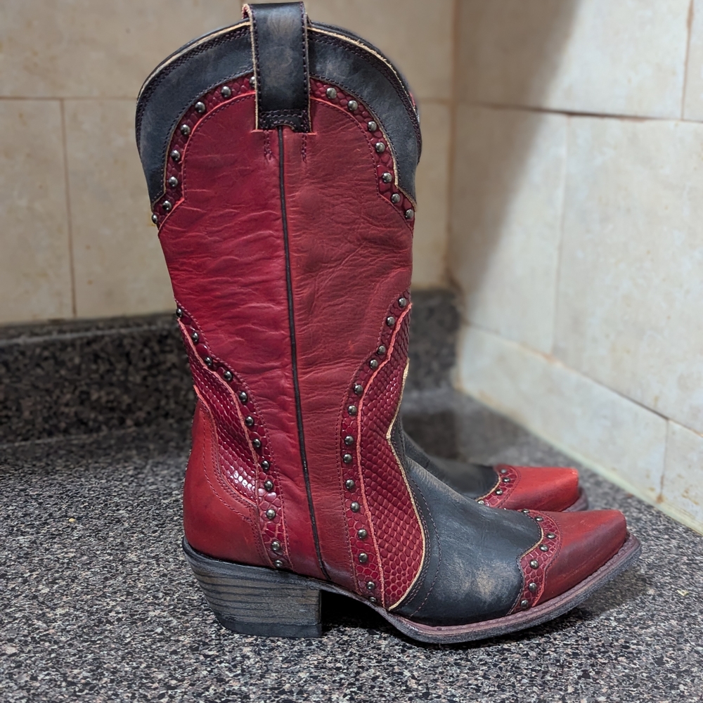 Freebird Red and Black Heeled Boots